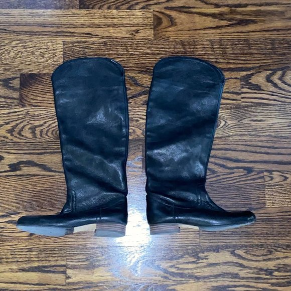 Black Leather Dolce Vita Knee High Flat Boot - Picture 1 of 4